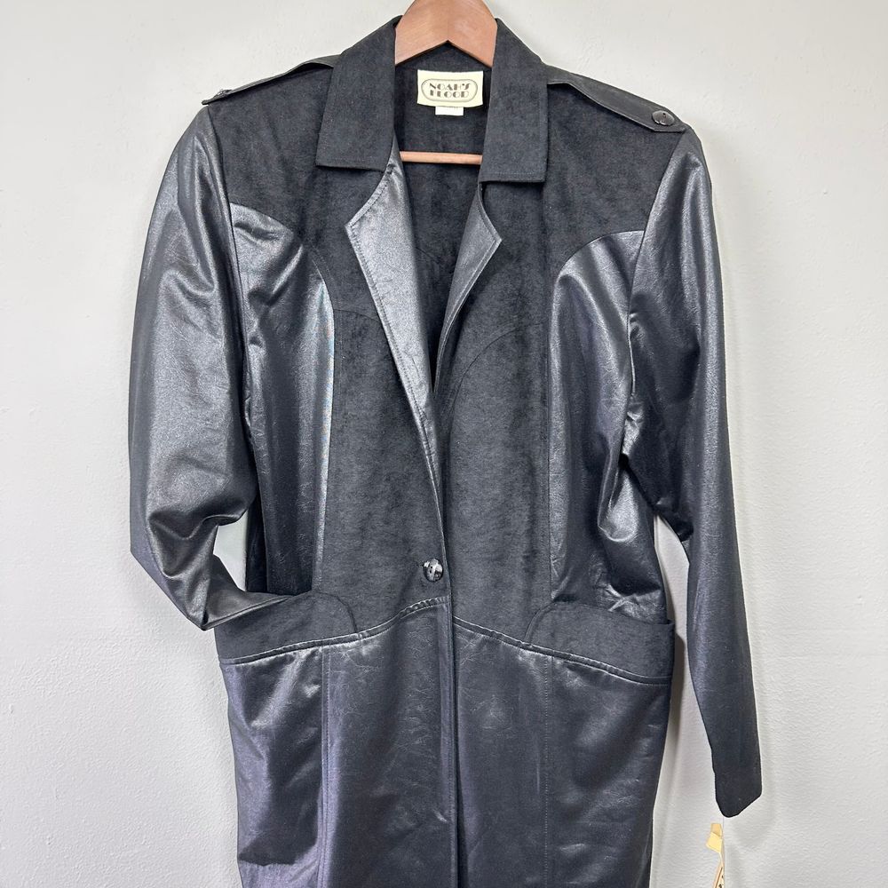 Vintage Noah's Flood Black Faux Leather Trench Coat Size M 90s Western Edgy Goth